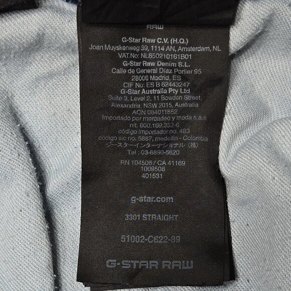 G Star 3301 Jeans Mens 32x32 Blue Straight Leg Raw Button Fly Dark Wash Stretch - Picture 14 of 16